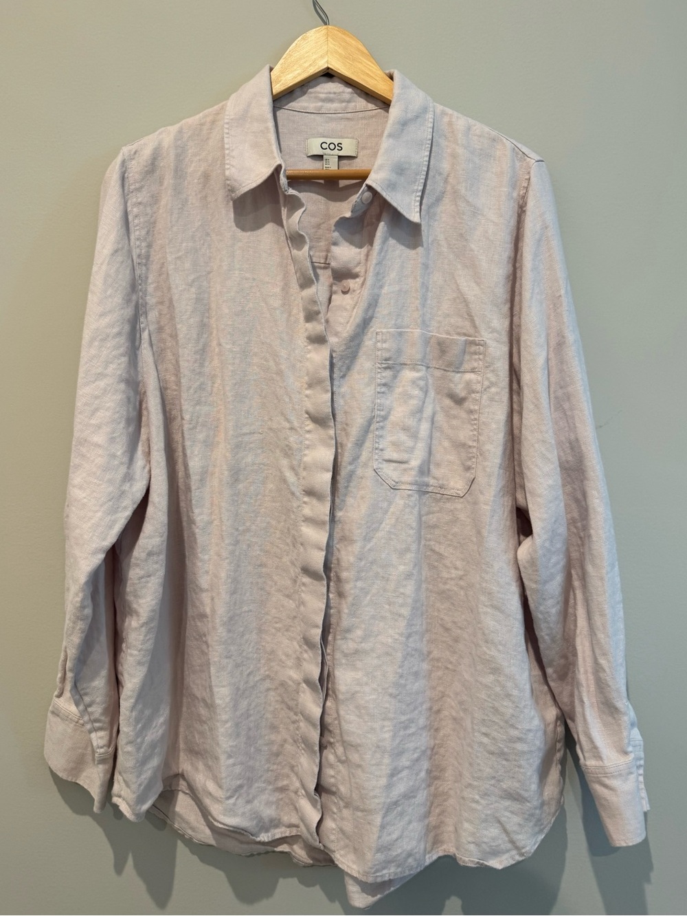 COS Oversized Linen Button Down Shirt, Lilac, 14
